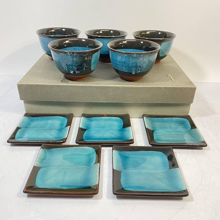 Amazon.co.jp: 瀬戸 赤津焼 赤峰 煎茶揃 湯呑 菓子皿 5客 京